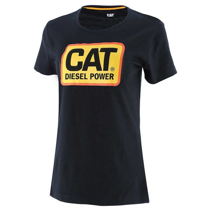 Women\'s Caterpillar Diesel Power Tee T-Shirt Black | 158739-TKC