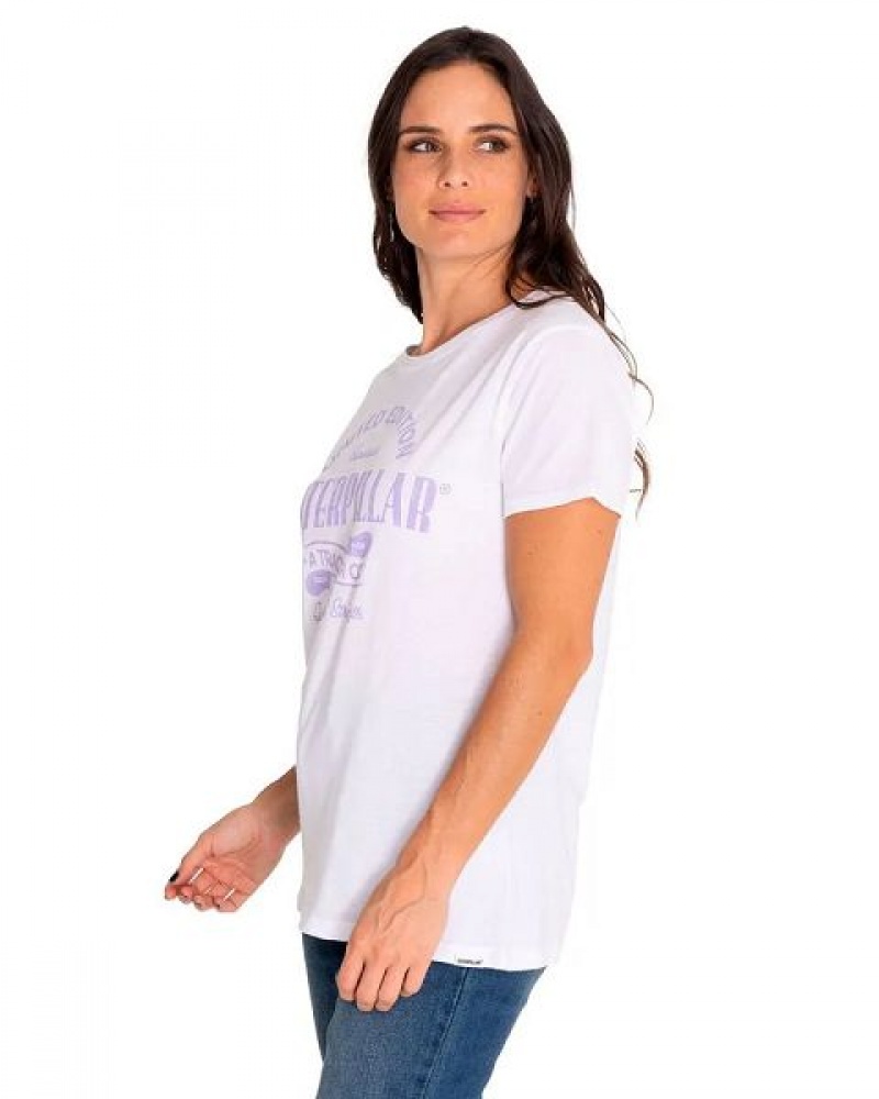 Women's Caterpillar Short Sleeve W Historic Tradition Graphic Tee T-Shirt White | 563048-OAC