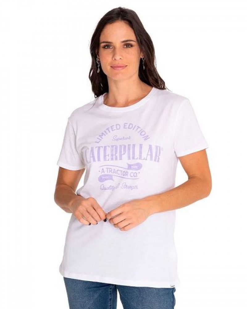 Women\'s Caterpillar Short Sleeve W Historic Tradition Graphic Tee T-Shirt White | 563048-OAC