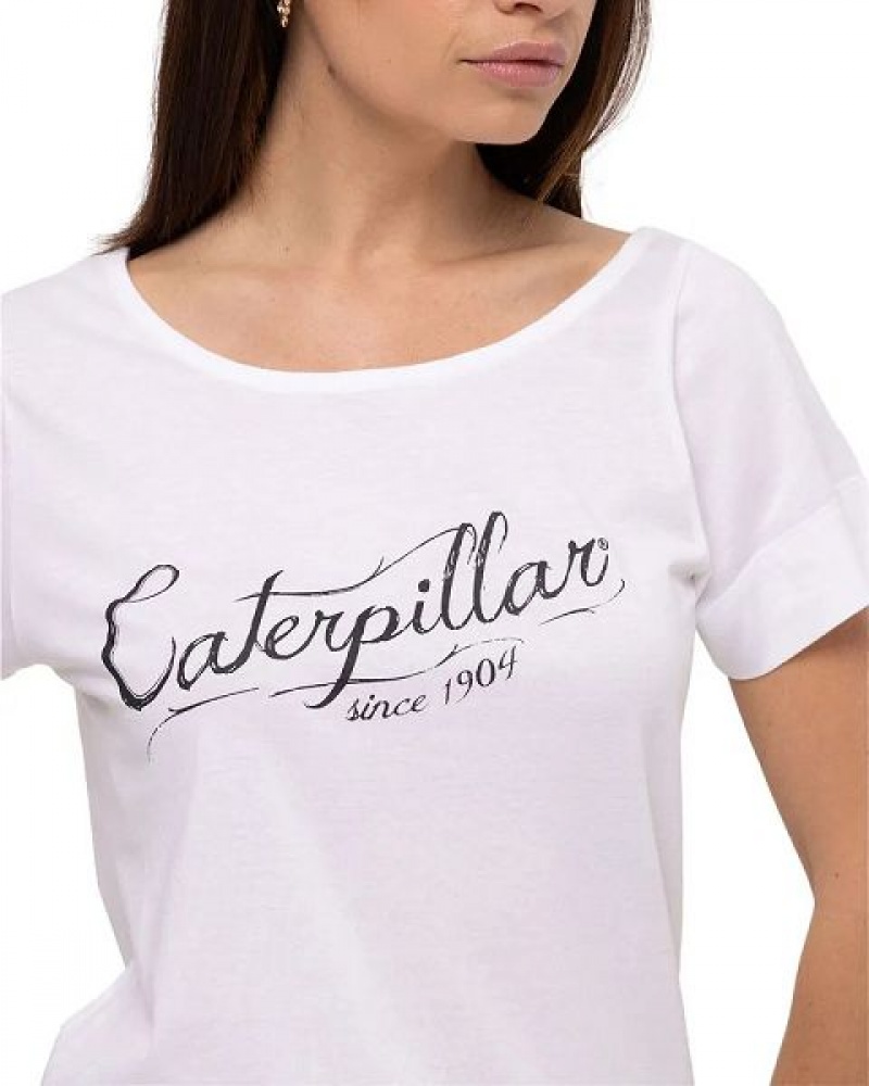 Women's Caterpillar Short Sleeve W Off The Shoulder Tee T-Shirt White | 513862-ZOU