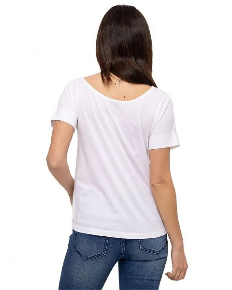 Women's Caterpillar Short Sleeve W Off The Shoulder Tee T-Shirt White | 513862-ZOU