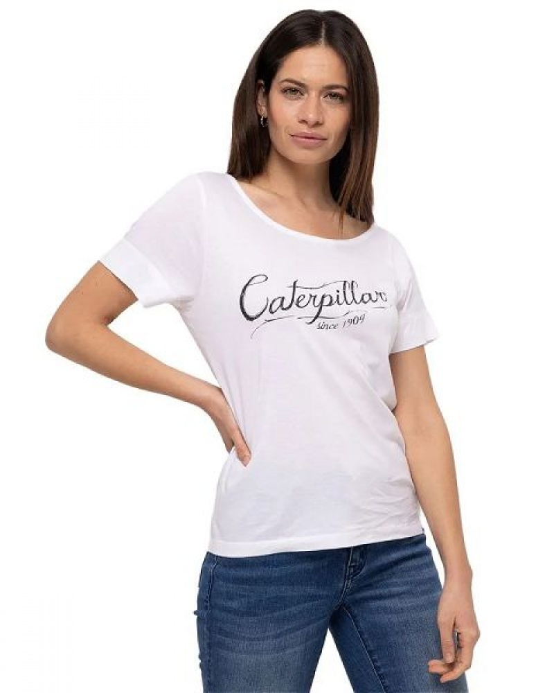 Women\'s Caterpillar Short Sleeve W Off The Shoulder Tee T-Shirt White | 513862-ZOU