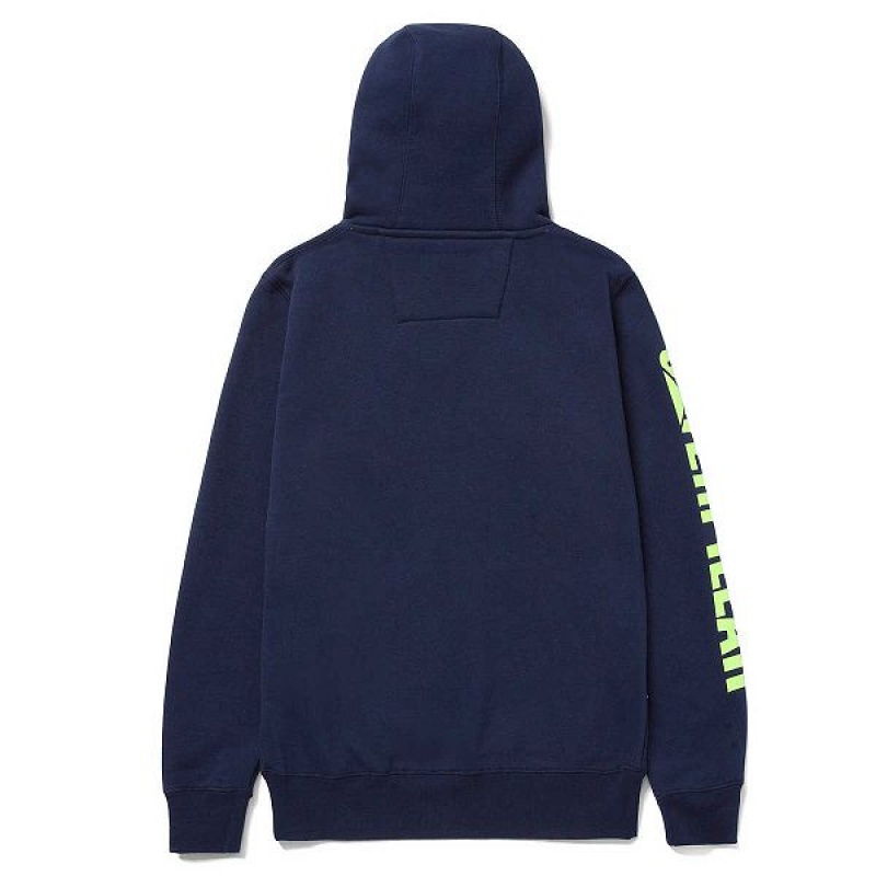 Women's Caterpillar Trademark Banner Pull Over Hoodie Navy | 246017-YCM