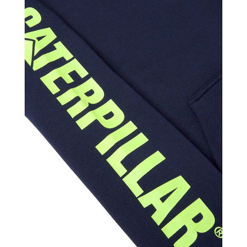 Women's Caterpillar Trademark Banner Pull Over Hoodie Navy | 246017-YCM