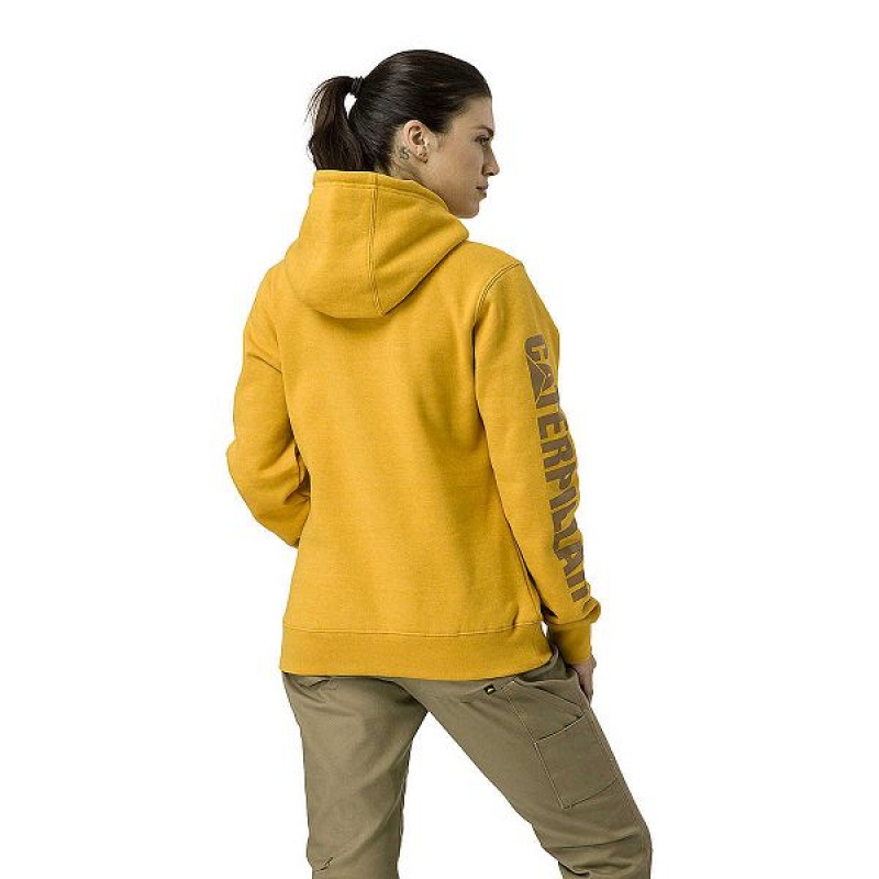 Women's Caterpillar Trademark Banner Pull Over Hoodie Navy | 246017-YCM