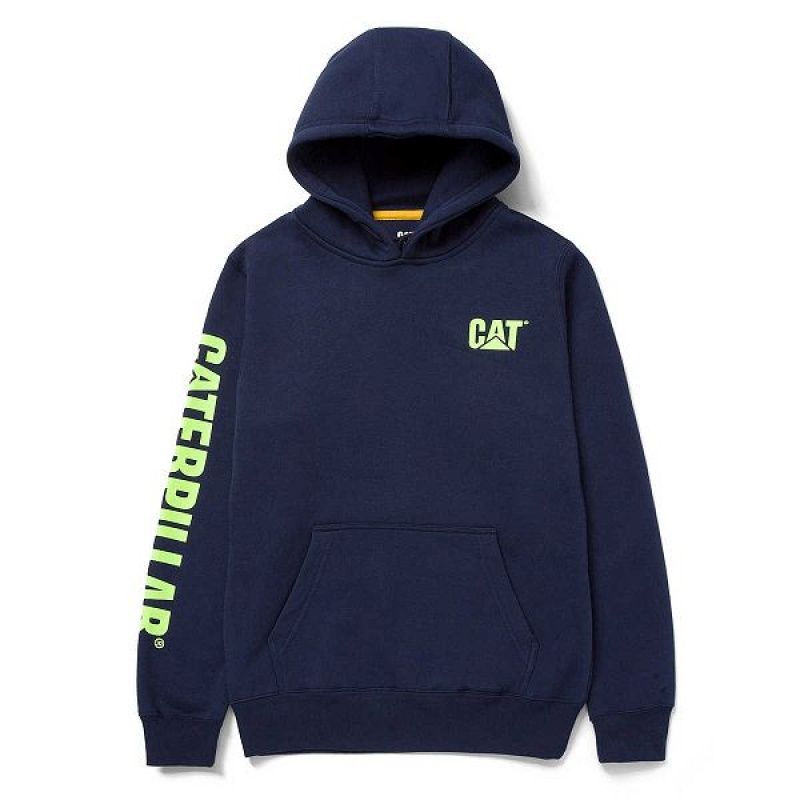 Women\'s Caterpillar Trademark Banner Pull Over Hoodie Navy | 246017-YCM