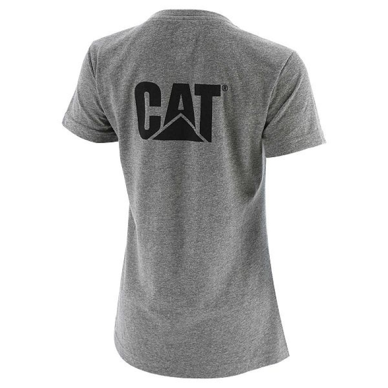 Women's Caterpillar Trademark Tee T-Shirt Grey | 217543-SJT