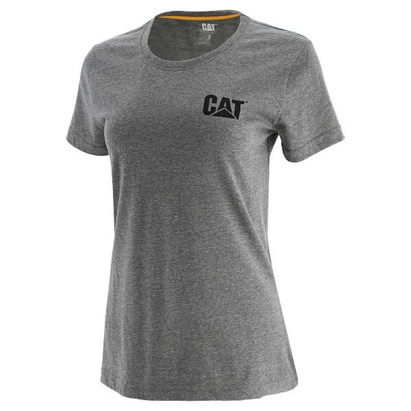 Women\'s Caterpillar Trademark Tee T-Shirt Grey | 217543-SJT