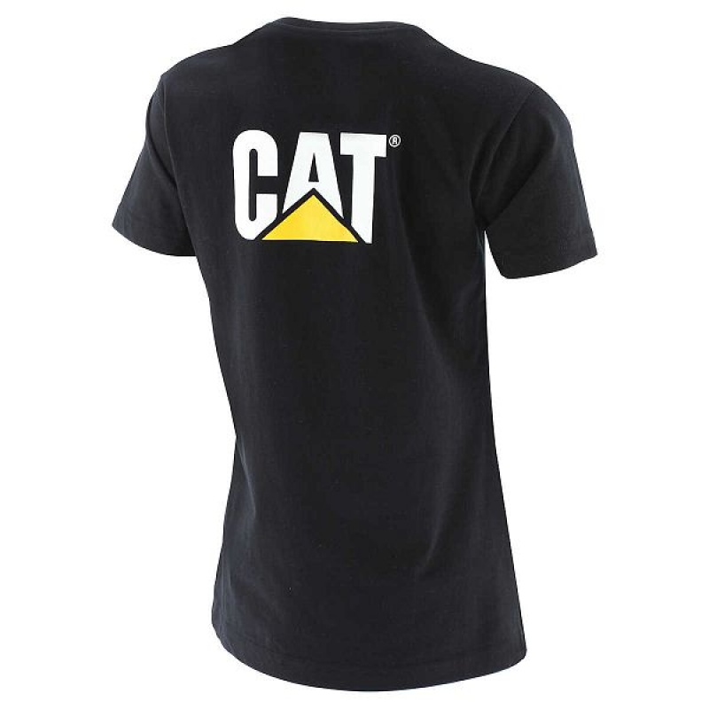 Women's Caterpillar Trademark Tee T-Shirt Black | 648379-EQV