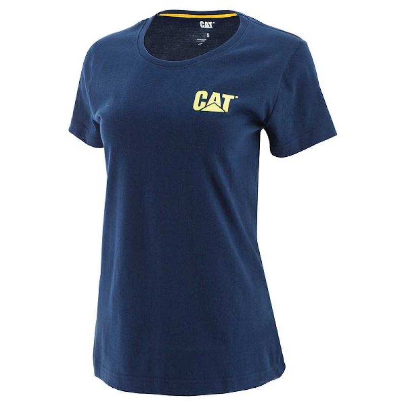 Women's Caterpillar Trademark Tee T-Shirt Blue | 458726-IVC