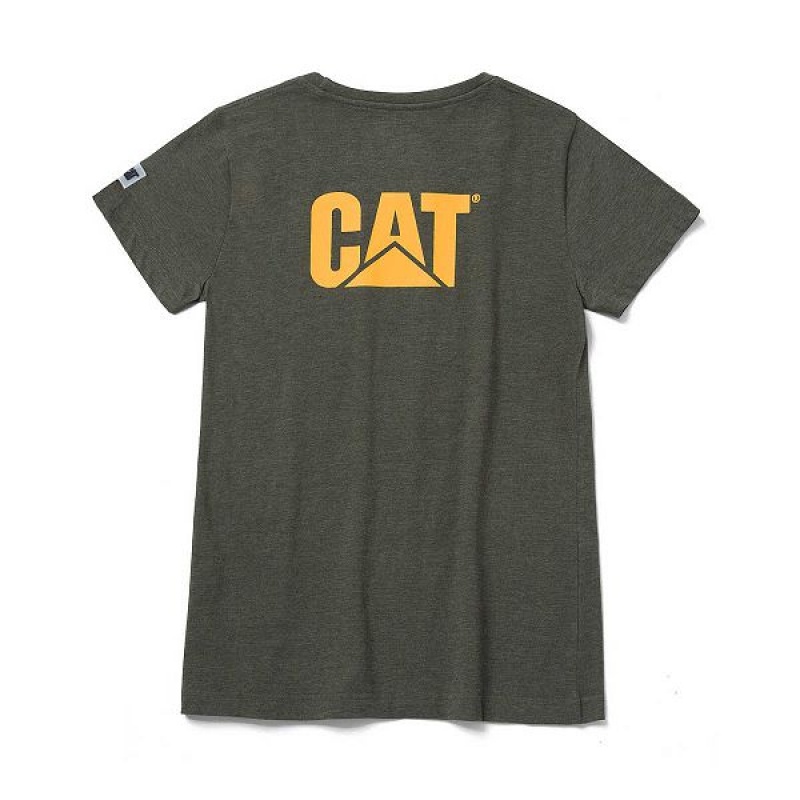 Women's Caterpillar Trademark Tee T-Shirt Olive | 914078-HPV